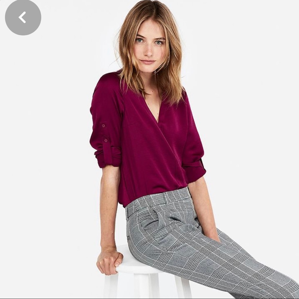 Express Satin Chelsea Popover V-Neck Blouse